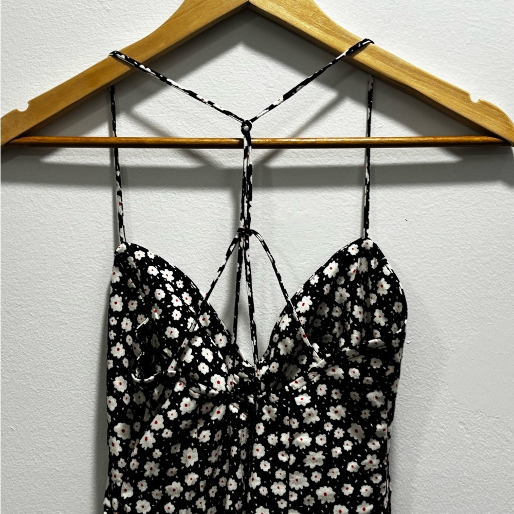 NWT Zara Black and White linen strappy Floral Maxi Dress - Picture 9 of 10